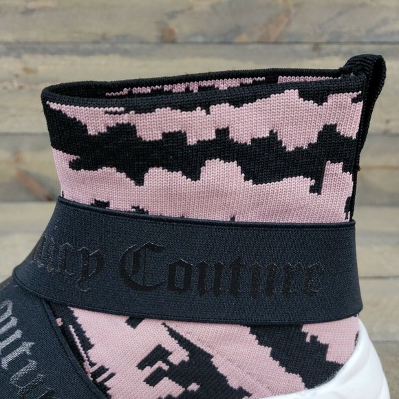 NIB JUICY COUTURE Women 8 Slip On High Top Knit Sneaker Shoes Pink Tie Dye Black - Picture 8 of 10